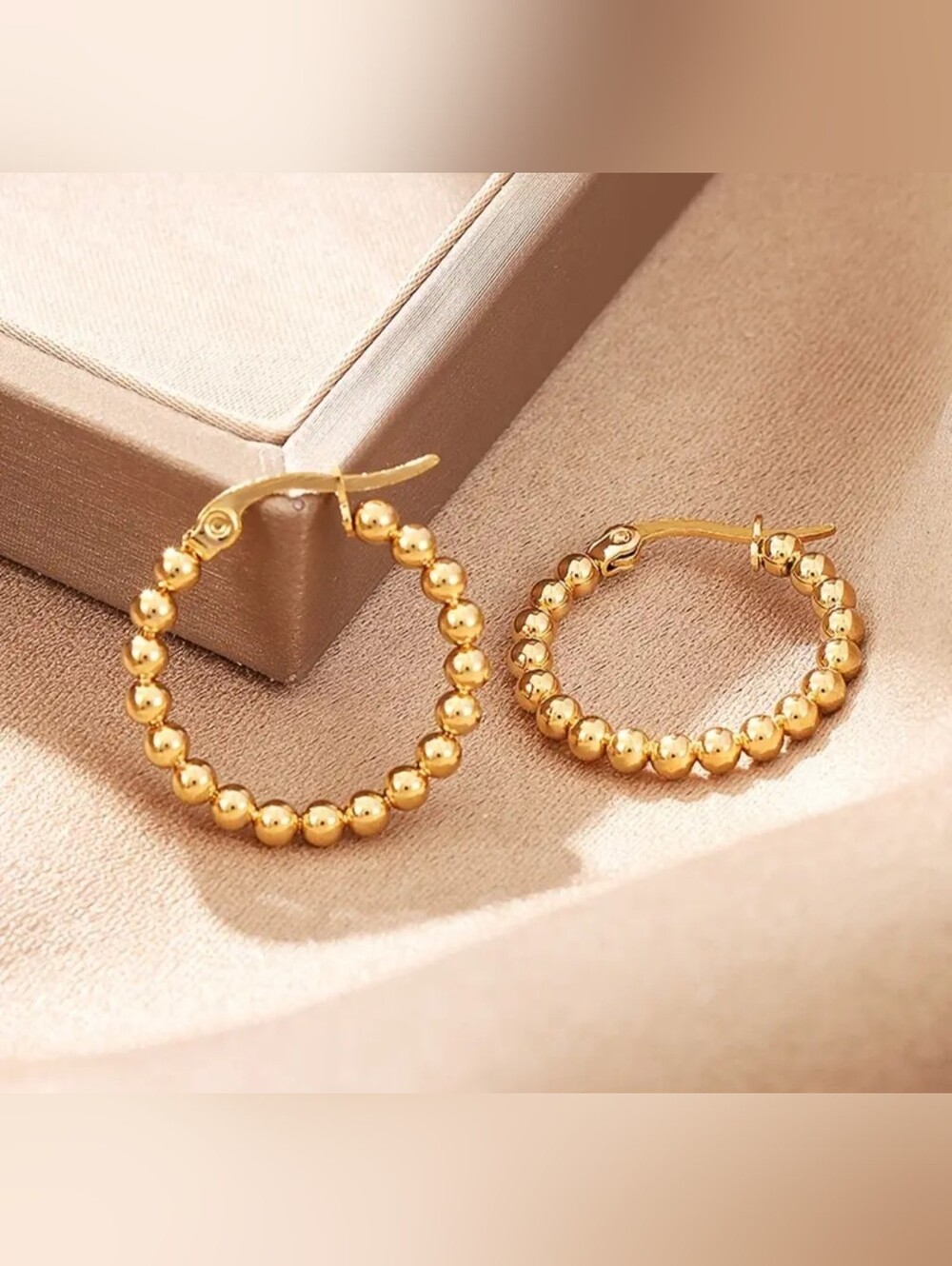 18 KT Gold Over Titanium Bead Hoop Earrings